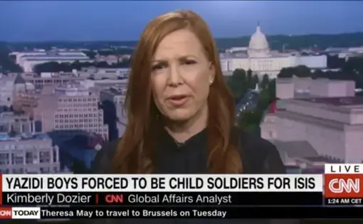 Kimberly Dozier speaks to CNN about her reporting on Yazidi children forced to fight for ISIS. Image by CNN. United States, 2019.