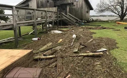 Near Harkers Island Bridge shortly after Hurricane Florence hit in 2018. Image by Lillie Chadwick Miller / Coastal Review Online. United States, 2018.