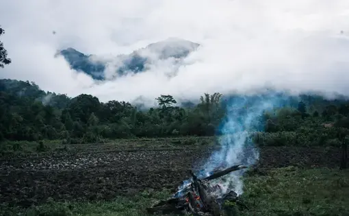 View of the mountains in the Hkakabo Razi region taken from the town of Nawngmun. Image by Hkun Ring. Myanmar, 2020.