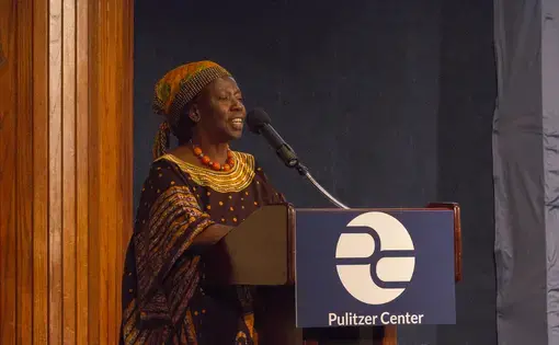 Keynote speaker Dr. Musimbi Kanyoro, President and CEO, Global Fund for Women, gives her remarks during the dinner program of the Pulitzer Center Gender Lens Conference at the National Press Club in Washington, D.C. Image by Jin Ding. United States, 2017.