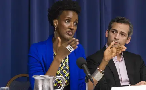 Ketty Nivyabandi, Burundian activist, speaks on a panel about the role of social media in conflict and peace reporting. Image by Jin Ding. Washington, DC, 2018.