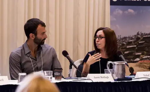 Pulitzer Center grantee Nahal Toosi explains her investigative process while writing her extended piece for POLITICO documenting the United States' involvement with the Myanmar government amid the persecution of the Rohingya. Image by Jin Ding. Washington, D.C., 2018.