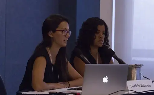 (Left to right) Daniella Zalcman and Jennifer Samuel address challenges and resources for women photographers and photographers of color at the Pulitzer Center Gender Lens Conference. Image by Jin Ding. United States, 2017.