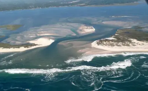 Aerial photo of the breach near Old Inlet, located within Fire Island National Seashore's wilderness area.&nbsp;June, 2016. Image by&nbsp;Charles Flagg, NPS Photo.&nbsp;