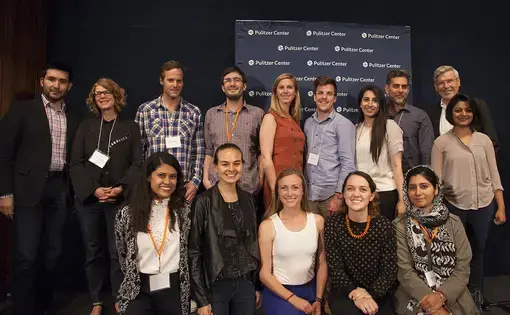 The 2017 HEFAT participants photographed with Pulitzer Center Senior Editor Tom Hundley. Image by Jin Ding. United States, 2017.