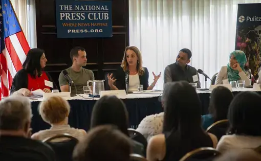 Freelance journalist Sarah Topol speaks about Boko Haram at the “Beyond Religion” conference. Image by Jin Ding. Washington, D.C., 2019.