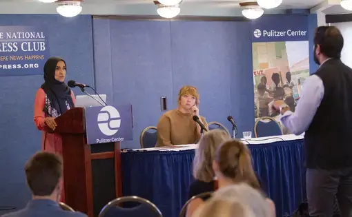 Dalia Mogahed and Kat Coplen of the Institute for Social Policy and Understanding take questions following their presentation. Image by Jin Ding. Washington, D.C., 2019.