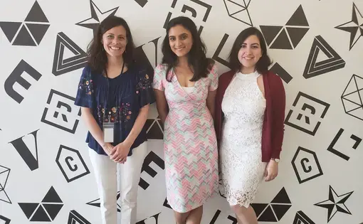 Three student fellows, Arianne Henry from Boston University School of Public Health, Divya Mishra from Johns Hopkins Bloomberg School of Public Health, and Flaviana Sandoval from Boston University College of Communication visit five media organizations across the nation's capital. Image by Kayla Sharpe. Washington D.C., 2018.
