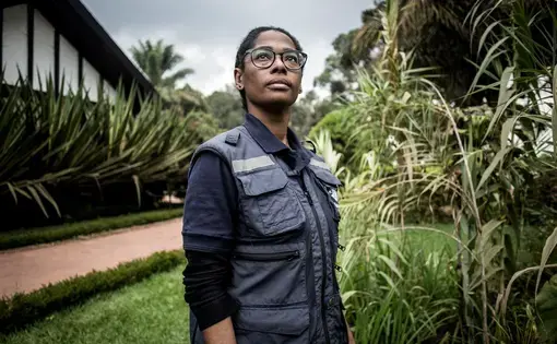 Marie-Roseline Darnycka Bélizaire, an epidemiologist from Haiti, is helping to coordinate the World Health Organization’s Ebola response. Image by John Wessels. Democratic Republic of Congo, 2019.