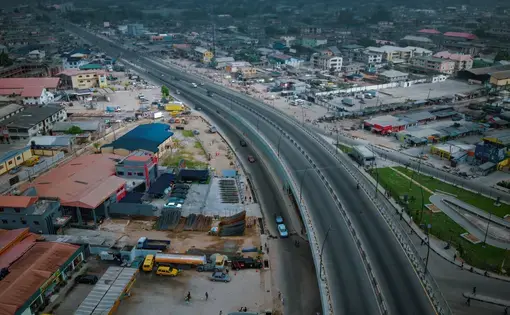 Aerial view of isolated area during the COVID-19 pandemic in Lagos. Image by Kehinde Temitope Odutayo / Shutterstock.com. Nigeria, 2020.