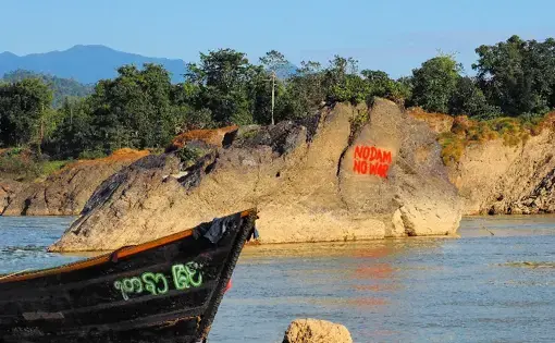 Graffiti near the Myitsone Dam. Image by Doug Bock Clark. Myanmar, 2017.
