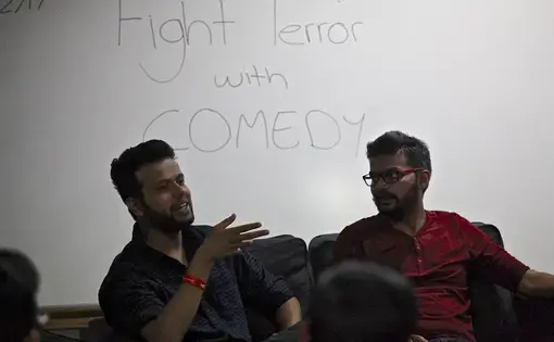 East India Comedy members Kunal Rao and Sapan Verma at a workshop hosted by the U.S. State Department. Image by Wes Bruer. India, 2017.