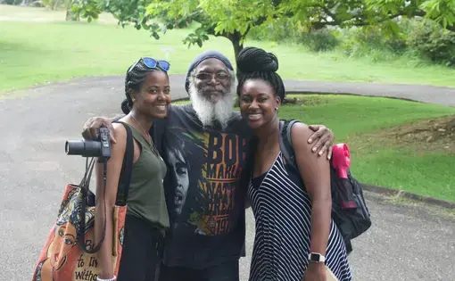 Students Monica Long and Jordan Barry pose with instructor, Dr. Clinton Hutton. Image by James D. McJunkins, Sr. Jamaica, 2018.