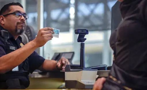 Customs and Border Protection has been testing facial recognition technology on pedestrians crossing the U.S./Mexico border in Arizona. Image by Kathleen Flynn. United States, 2019. Customs and Border Protection has been testing facial recognition technology on pedestrians crossing the U.S./Mexico border in Arizona. Image by Kathleen Flynn. United States, 2019.