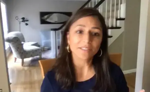Aisha Sultan speaks during a Pulitzer Center webinar. Image courtesy of Pulitzer Center. United States, 2020.