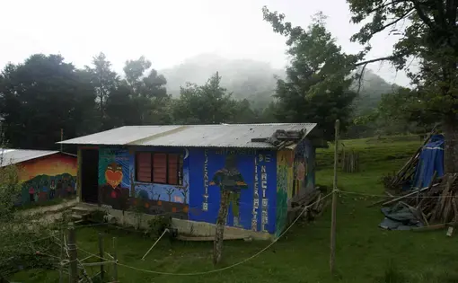 Oventic, a central Zapatista village, or "Caracol," high in the misty Cañadas mountain region of Chiapas. Image by Jared Olson. Mexico, 2018.