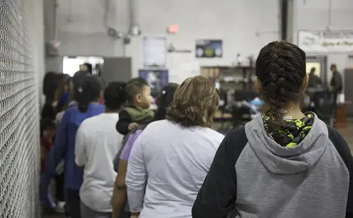 Undocumented immigrant children at a U.S. Border Patrol processing center in McAllen, Texas. Image provided by U.S. Customs and Border Protection. United States, 2018.