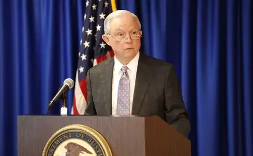 U.S. Attorney General Jeff Sessions speaks about carrying out President Donald Trump's immigration priorities at the U.S. Attorney’s Office for the Western District of Texas in Austin on Friday, Oct. 20, 2017. Image by Bob Daemmrich. Texas, 2017.