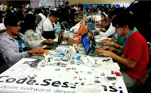 On July 24, 2015 students in Guadalajara program during a week-long event called CampusParty aimed at improving technology expertise. Image by Kara Andrade. Mexico, 2015. On July 24, 2015 students in Guadalajara program during a week-long event called CampusParty aimed at improving technology expertise. Image by Kara Andrade. Mexico, 2015.