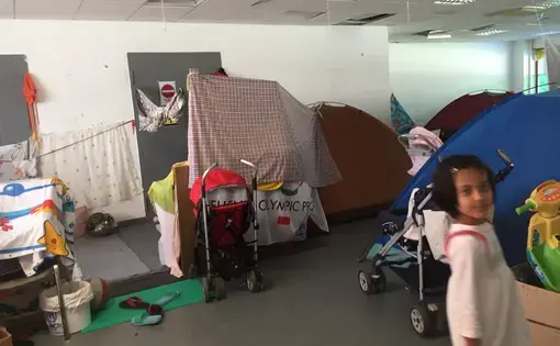 Undocumented migrants at Elliniko refugee camp in Athens