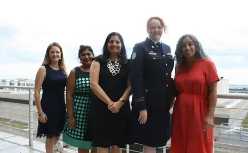 From left: Xanthe Scharff; Chandrima Das; Inndira Lakshmanan; Fiona Pearce; and Geeta Gandbhir. Image courtesy of the UN Foundation. United States, 2019.