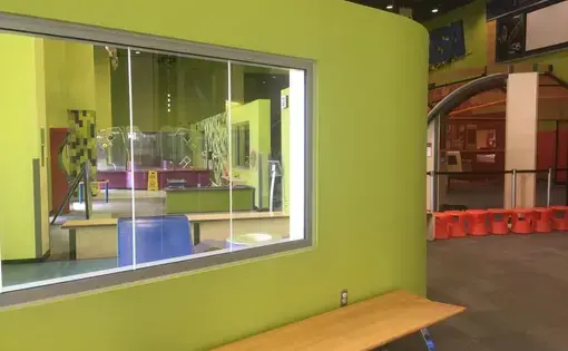 While the Peoria Riverfront Museum was finally able to reopen July 1 under Phase 4 of the Restore Illinois Plan, its "high touch" exhibits remain closed, and school field trips have been canceled. Image by Breanna Grow /WCBU. United States, 2020.