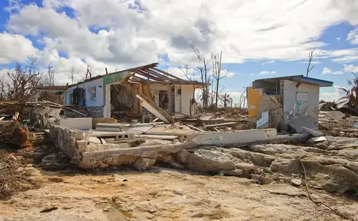 Freeport, Grand Bahama Island, Bahamas - October 11, 2019: Eastern part of the Grand Bahama Island where most of the devastation occurred from Hurricane Dorian. View of destroyed homes. Image by Anya Douglas / Shutterstock. Bahamas, 2019.
