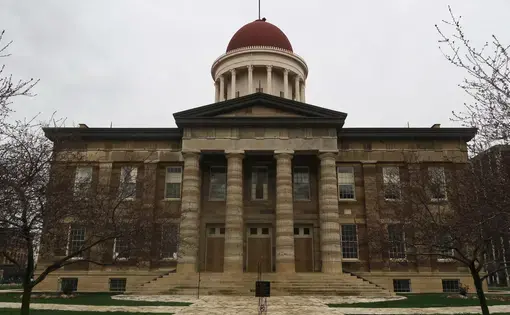 Old State Capitol building day view in Springfield, Illinois. Image by oleprophoto/Shutterstock. United States, undated.