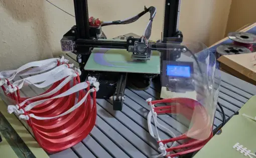 3D printed masks made during the coronavirus pandemic. Image by Antonio Marquez Lanza/Shutterstock. 2020.