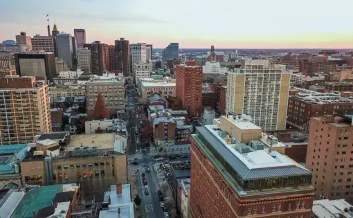 Aerial of Downtown Baltimore, Maryland from Mount Vernon Place. Image by Christian Hinkle / Shutterstock. United States, undated.