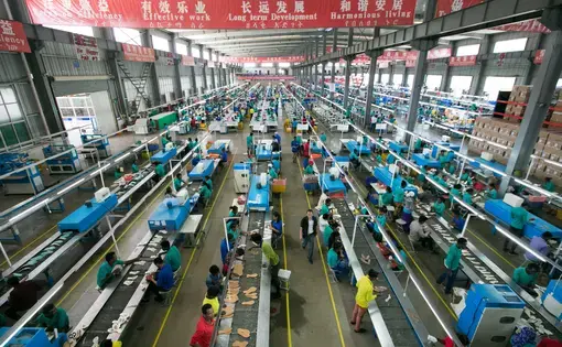 The Huajian shoe factory in Addis Ababa employs thousands of Ethiopians. Image by Noah Fowler. Ethiopia, 2017.