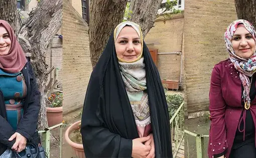 (L-R) Zahra Ahmad's aunts Amira Sibte, Samira Sibte and Rebab Sibte pose for photos. The women are Baba's younger sisters. Image by Zahra Ahmad. Iraq, 2019.