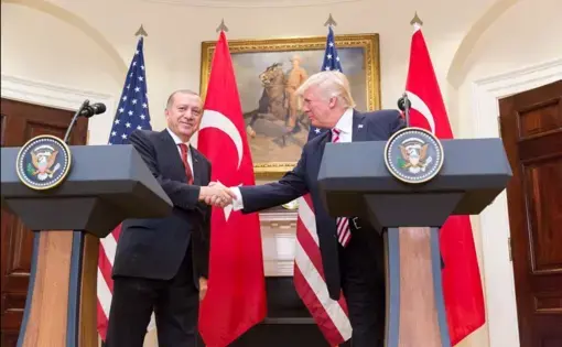 President Trump and President Erdoğan give a joint statement in the Roosevelt Room at the White House, Tuesday, May 16, 2017 in Washington, D.C. Image courtesy of The White House. United States, 2017.