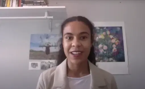 Grantee Brittany Gibson speaks during a Talks @ Pulitzer Zoom webinar. United States, 2020.
