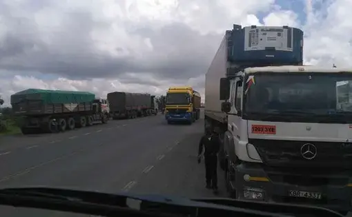 Trucks parked by the roadside in Longonot center on the Maai Mahiu-Naivasha road. Image by Beatrice Obwocha. Kenya, 2016. Media file: sntrucklongonot.jpg