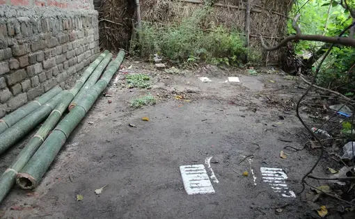 Remnants of never-used toilets in a rural Bihar, India. Image by Ann Schraufnagel. India, 2015.
