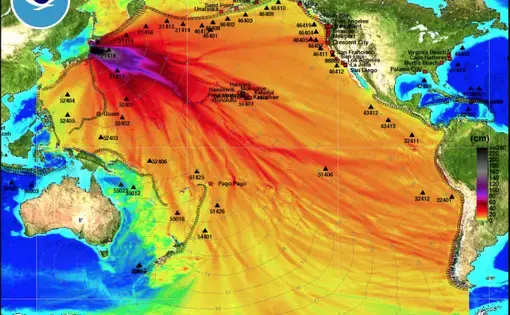 Ocean energy distribution forecast map for the 2011 Sendai earthquake. Image by US NOAA. 2018.