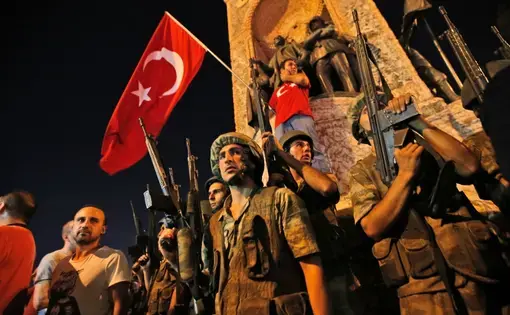 The Ataturk memorial statue in Istanbul's Taksim Square on the night of the coup