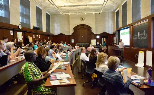 Senior Education Manager Fareed Mostoufi welcomes a group of more than 40 educators to the University of Chicago Summer Institute for Educators 2017. 2017.