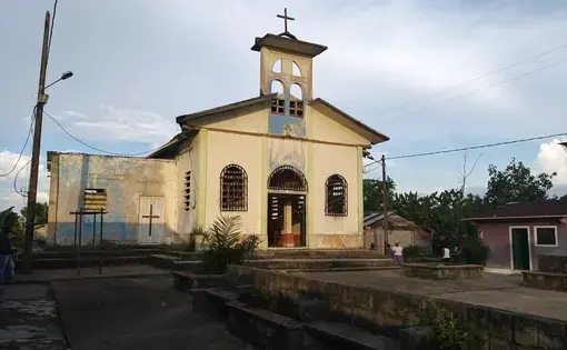 The community church in Samurindo, Colombia. Religious actors have played complex and diverse roles in over 50 years of armed conflict. Churches have made a decisive difference in the implementation of the 2016 peace accords between the FARC guerrilla group and the Colombian government unfolds. Image by Julia Friedmann. Colombia, 2018.