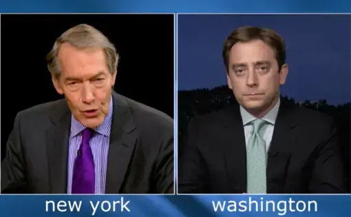 Evan Osnos speaks with Charlie Rose. Image courtesy of Charlie Rose. United States, 2017.