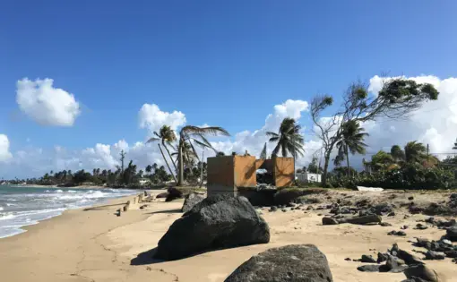 Erosion on the beach at Parcelas Suárez. Image by Kari Lydersen. Puerto Rico, 2019.