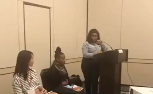 Jin Ding, Lottie Joiner and Marissa Evans discussing how to pitch and prosper at the Journalism &amp; Women Symposium in Williamsburg, Virginia. Image by Journalism &amp; Women Symposium. United States, 2019.