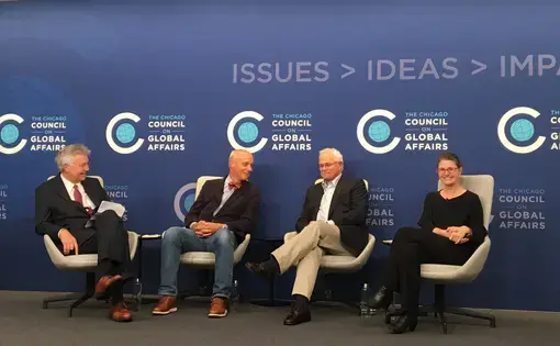 The panelists share a light moment. Image by Mark Schulte. Chicago, 2018.