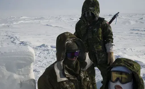 Canadian soldiers on the ice Sheet near Little Cornwallis Island during a military operation in -57 C weather in Nunavut Canada. Image by Louie Palu. Canada, 2017. Canadian soldiers on the ice Sheet near Little Cornwallis Island during a military operation in -57 C weather in Nunavut Canada. Image by Louie Palu. Canada, 2017.