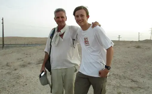 Paul Salopek with Out of Eden Walk essay contest winner Nick Fahy.