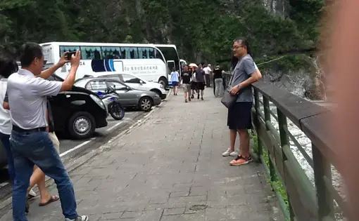 Chinese Mainland tourists at Taiwan's scenic Taroko Gorge in July. China has cut down on tourism to punish Taiwan for its separatist ways, but the ban is far from total, and two million mainlanders are expected to visit Taiwan this year. Image by Richard Bernstein. Taiwan, 2017.