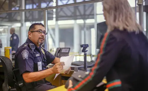 Customs and Border Protection has been testing facial recognition technology on pedestrians crossing the U.S./Mexico border in Arizona. Image by Kathleen Flynn. United States, 2019.