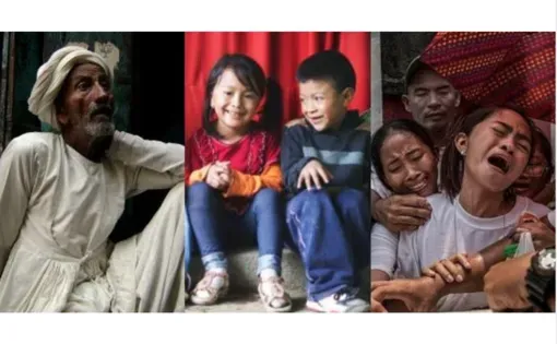 Focus on the Story: How Photography Shapes our Understanding of the Human Condition. Photo credits: Ritika Sood (left), Robert Ticzon (center), and James Whitlow Delano (right). Image courtesy of Johns Hopkins School of International Studies. United States, 2018.