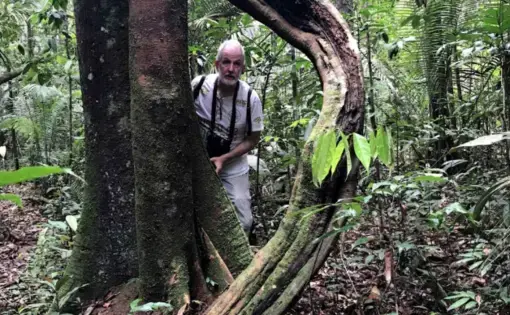 Mario Cohn-Haft, an ornithologist at Brazil's National Institute of Amazonian Research, on a field trip a few hours northeast of Manaus, the Amazon's largest city. Image by Daniel Grossman. Brazil, 2019.